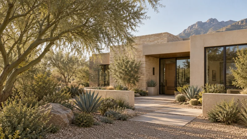 Illustrative desert home with landscaped entry